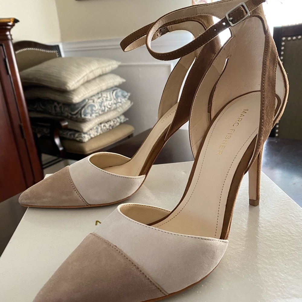 Marc Fisher Tricolor Color Block Ankle Strap Pumps